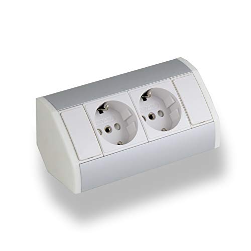 Pratica presa angolare 2x Schuko, in alluminio, per cucina, bagno,...