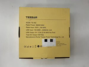 TESSAN Ciabatta Multipresa con USB, Multipresa Elettrica con 4 Schuko e 4 Bivalenti 10A/16A, Ciabatta Multipresa con 3 USB e Interruttore Bipolare, Multipresa con Cavo 2M e Spina 16A, 3680W
