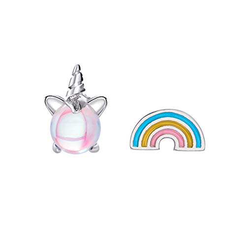 Orecchini a forma di unicorno arcobaleno orecchino argento chiaro rosa...