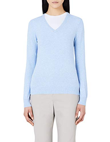Marchio Amazon - MERAKI Pullover Cotone Donna Scollo a V 40, Blu (Ocean Blue) - Ilgrandebazar