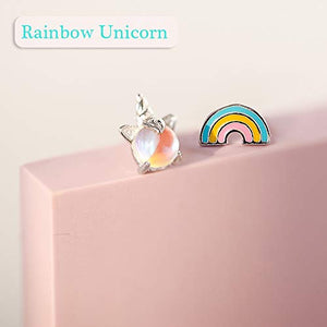 Orecchini a forma di unicorno arcobaleno orecchino argento chiaro rosa...