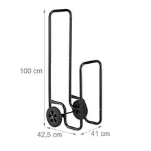 Carica l&#39;immagine nel visualizzatore di Gallery, Relaxdays, Nero Carrello per Legna, da Trasposto, in Acciaio, con 2 Ruote,...