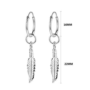 Fu You Orecchini Argento 925 Cerchio con Piuma Pendenti Orecchini... - Ilgrandebazar