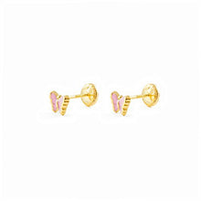 Carica l&#39;immagine nel visualizzatore di Gallery, Orecchini per bambini farfalla rosa - oro giallo 18k (750)