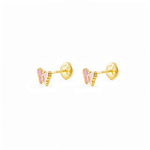 Orecchini per bambini farfalla rosa - oro giallo 18k (750)