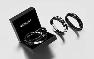 SERASAR | Bracciale in Pelle Premium per Uomo Nero | Speciale - Ilgrandebazar