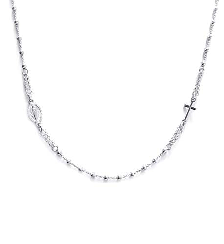 Collana Rosario Girocollo In Argento 925 - Croce E Medaglietta Madonna -... - Ilgrandebazar