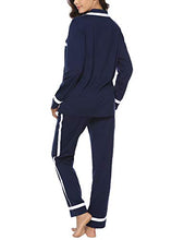 Carica l'immagine nel visualizzatore di Gallery, Hawiton Pigiama Donna Lungo Invernale 2 Pezzi Cotone Semplice Ed L, Blu Scuro - Ilgrandebazar