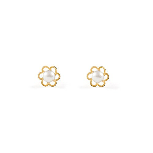 Orecchini per bambini fiore perle - oro giallo 18K (750)