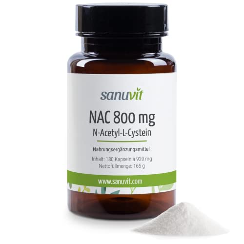 Sanuvit® - NAC 800 mg per capsula, 180 capsule, dosaggio elevato, N-acetil-L-cisteina, elevata biodisponibilità e compatibilità, vegano, prodotto in Austria