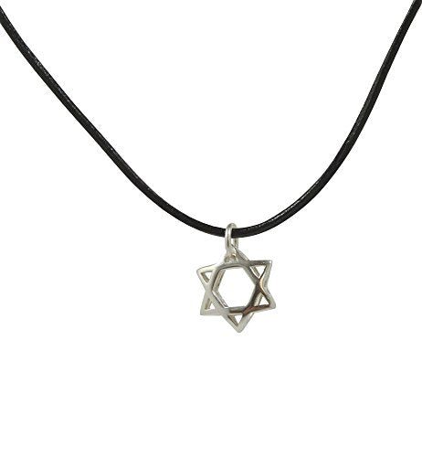 Argento Sterling ebraica Stella di David Ciondolo su nero in pelle