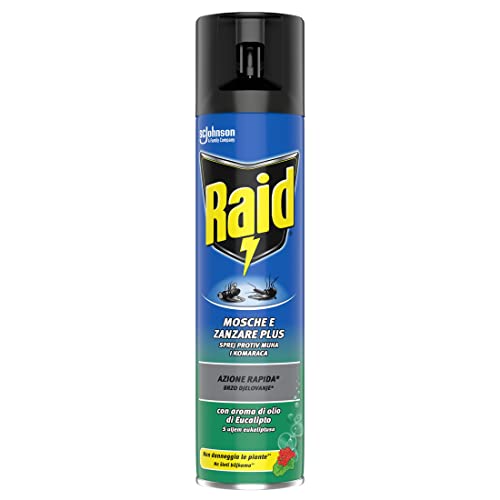Raid Mosche e Zanzare Spray Insetticida, Antizanzare e Antimosche, Fragranza Eucalipto, Azione Rapida, 1 Confezione da 400ml