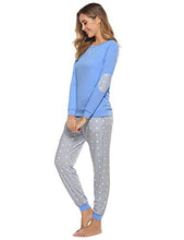 Carica l'immagine nel visualizzatore di Gallery, Hawiton Pigiama Donna Cotone Lungo Invernale, Manica Lunga Caldo XXL, Blu - Ilgrandebazar