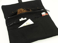 Carica l'immagine nel visualizzatore di Gallery, Russo Handmade: Astuccio Portatabacco/Accessori, Tessuto Jeans. Uomo/Donna Idrorepellente Antimacchia. Doppia Cerniera Tabacco e Filtri: 4 Scomparti (Jeans nero)