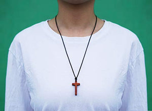 Collana Con Pendente a Croce in Legno di Pero Rosso Per Uomo Donna Bambino... - Ilgrandebazar