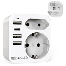 Carica l&#39;immagine nel visualizzatore di Gallery, Adattatore Presa Inglese, Redagod Adattatore Spina Inglese,a Spina Italiana con 3 USB e 1 USB C(3.4A,17W) Adattatore UK con 2 Prese per Gran Bretagna/Qatar/Irlanda/Gambia,Presa Inglese 3250W