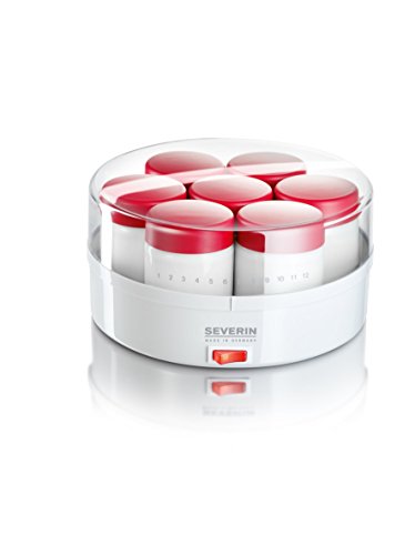 Severin JG 3519 Yogurtiera con 14 Vasetti, Bianco/Rosso