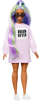Barbie- Fashionistas Bambola con Maglione Stampa, Capelli Viola e Occhiali... - Ilgrandebazar