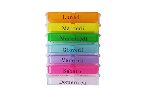 PortaPillole Settimanale (ITALIANO) Contenitore per Pillole CASSETTO, Colorat
