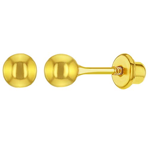 Orecchini sferici a vite per bambina, placcati in oro giallo 18 kt,...