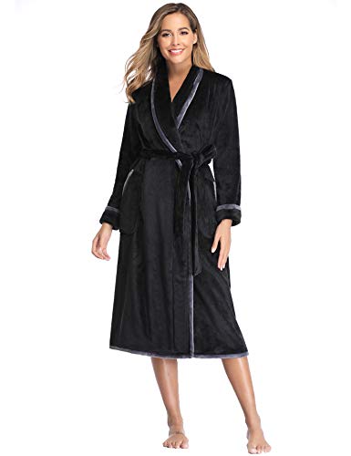 Sykooria Vestaglia Donna Invernale Lunga in Flanella Morbido XXL, C-nero - Ilgrandebazar