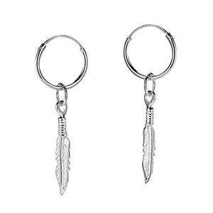 Fu You Orecchini Argento 925 Cerchio con Piuma Pendenti Orecchini... - Ilgrandebazar
