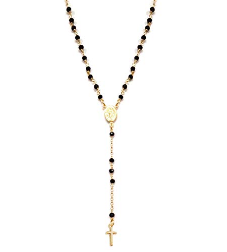 Collana rosario in Argento 925 dorato e perline nere - Linea Italia gioielli... - Ilgrandebazar