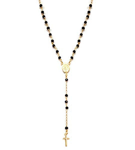Collana rosario in Argento 925 dorato e perline nere - Linea Italia gioielli... - Ilgrandebazar