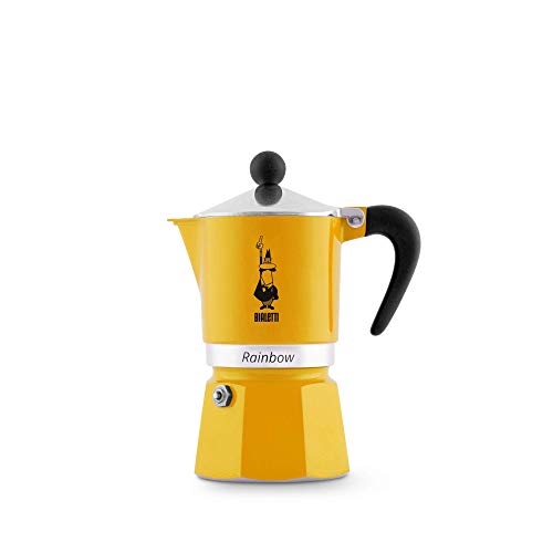 Bialetti Rainbow Caffettiera Colorata, Alluminio, Giallo, 3 3 Tazze, Giallo