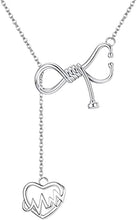 Carica l'immagine nel visualizzatore di Gallery, ORAZIO 925 Argento Sterling Unicorno Stetoscopio Cuore Fiore Cristalli Farfalla Collana con Ciondolo per Le Donne Regali di Alta gioielleria per Le Donne/Infermiere operatore Medico 2
