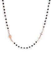 Carica l&#39;immagine nel visualizzatore di Gallery, Rosario Collana Girocollo In Argento 925 Rosa Con Perline Nere - Croce E... - Ilgrandebazar
