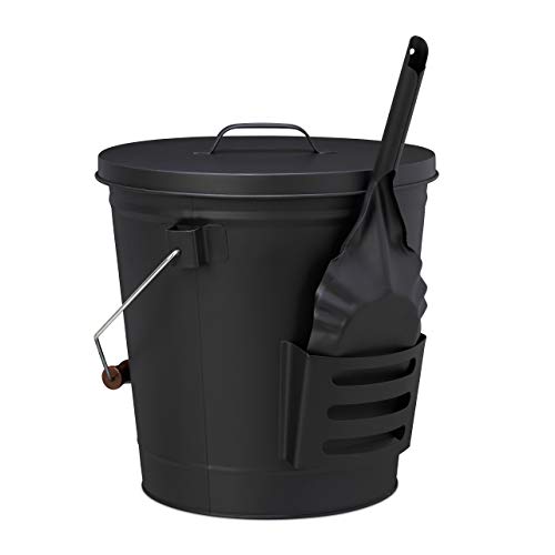Relaxdays Secchio Raccogli Cenere con Coperchio e Paletta, 19 L, per Camino...