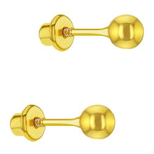 Carica l'immagine nel visualizzatore di Gallery, Orecchini sferici a vite per bambina, placcati in oro giallo 18 kt,...