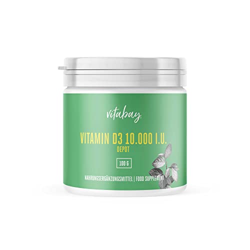 Vitabay Vitamina D3 10.000 UI 365 porzioni, Dosaggio Alto, Dose Giornaliera 1000 UI al Giorno (Ogni 10 Giorni), Una Compressa di Vitamina D Ogni 10 Giorni
