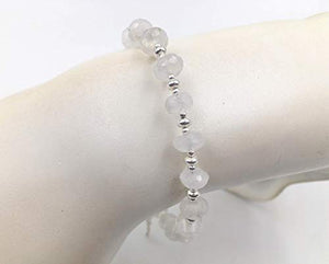 Bracciale in Argento e Pietra di Luna, Lenticchia Scolpita 6/7 mm, Unisex,... - Ilgrandebazar