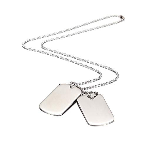2 PCS Acciaio inox Pendente Ciondolo Collana Esercito Double Dog Tag Argento - Ilgrandebazar
