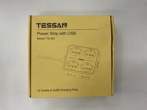 TESSAN Ciabatta Multipresa con USB, Multipresa Elettrica con 4 Schuko e 4 Bivalenti 10A/16A, Ciabatta Multipresa con 3 USB e Interruttore Bipolare, Multipresa con Cavo 2M e Spina 16A, 3680W