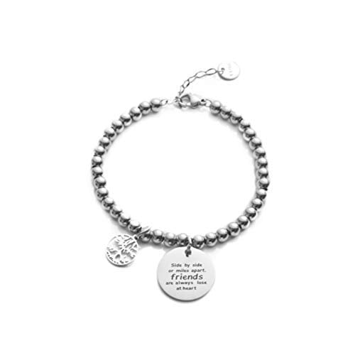 Anson&Hailey Bracciale Amicizia Donna In Acciaio Inossidabile 316L Con Ciondolo Ispirazionale - Regolabile Per Compleanno E Feste - Inciso 'Vicine O Lontane' - 4