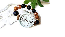 Carica l&#39;immagine nel visualizzatore di Gallery, Orologio da polso donna elasticizzato Bracciale perle Legno Bianco Nero... - Ilgrandebazar
