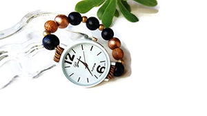 Orologio da polso donna elasticizzato Bracciale perle Legno Bianco Nero... - Ilgrandebazar