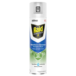 Raid Essentials Mosche e Zanzare Spray Insetticida, Con Ingrediente Attivo a Base Vegetale, 1 Confezione da 400 ml