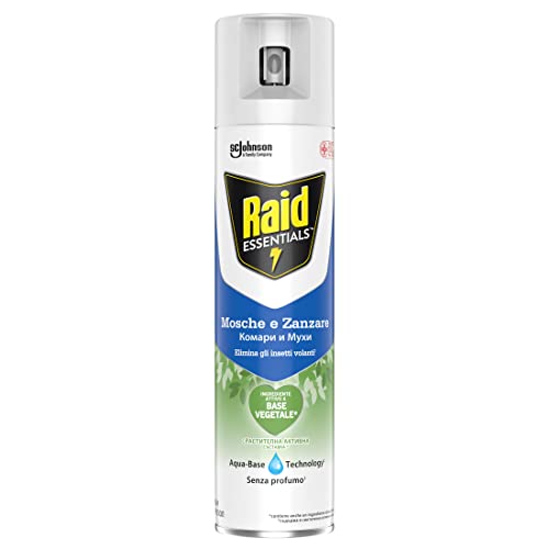 Raid Essentials Mosche e Zanzare Spray Insetticida, Con Ingrediente Attivo a Base Vegetale, 1 Confezione da 400 ml