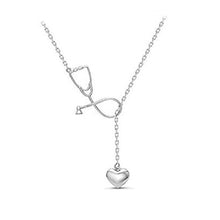 Carica l&#39;immagine nel visualizzatore di Gallery, Stetoscopio Collana Lariat con Pendente Cuore, Cuore E Argento01