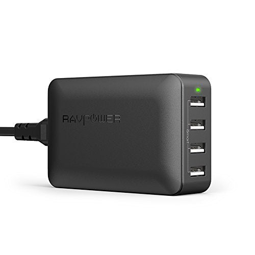 RAVPower - Caricatore da Muro RAVPower, 4 Porte USB (40W/8A Max, 2.4A Nero - Ilgrandebazar