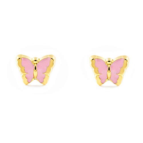 Orecchini per bambini farfalla rosa - oro giallo 18k (750)