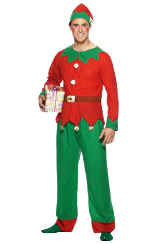 Smiffys Costume da Elfo, Rosso e Verde, con Top, Pantaloni e Cappello - Ilgrandebazar