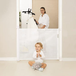 Momcozy Cancelletto per Bambini e Animali Estensibile (0-140 cm), Cancelletto di Sicurezza Retraibile per Porte e Scale, Rilocabile, per Scale e Corridoi, per Uso Interni ed Esterni, Bianco