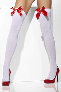 Smiffy's-Smiffys Auto-reggenti opachi, bianche, con fiocchi rossi Donna, XS... - Ilgrandebazar