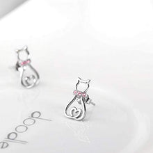 Carica l'immagine nel visualizzatore di Gallery, Gatto Orecchini in Argento Sterling 925 Blu Viola Zirconia Gattino con Cuore...