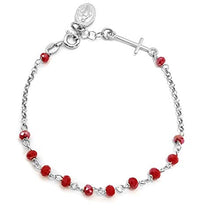Carica l&#39;immagine nel visualizzatore di Gallery, Bracciale Rosario In Argento 925 E Pietre ROSSE - Con Croce E Madonna -... - Ilgrandebazar